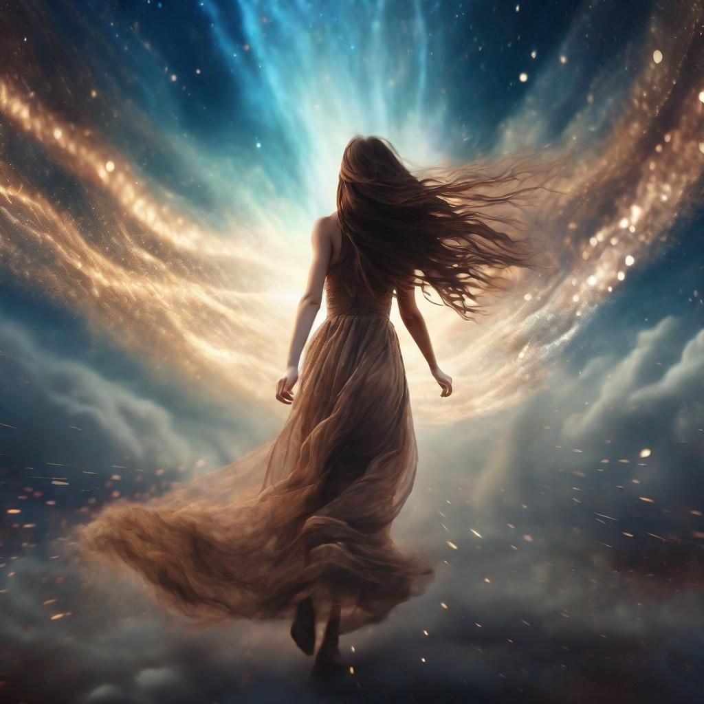 Woman Running to Heaven in Surreal Comic Art