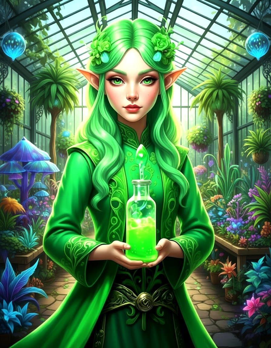 Pop Surrealist Elf with Revitalizing Potion in Test Tube Bot...