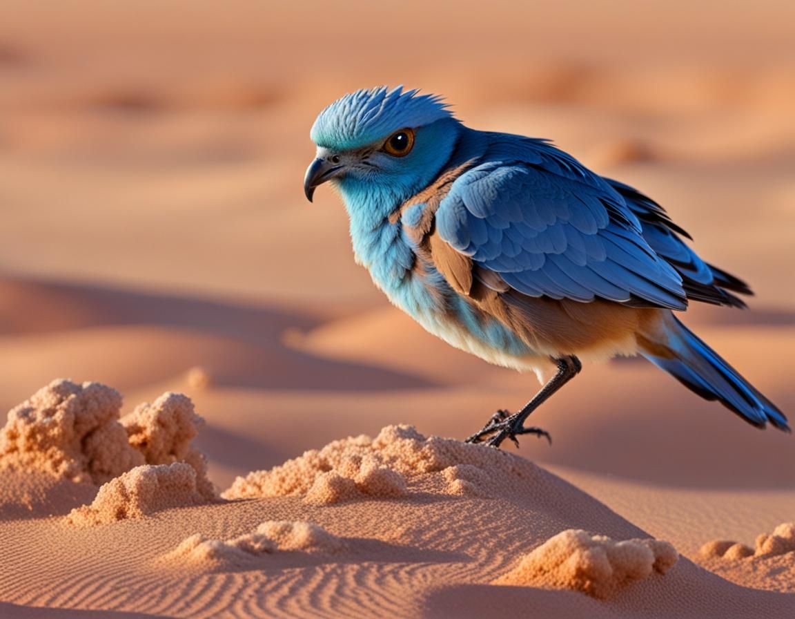 Blue Hoggar Bird in Desert Landscape