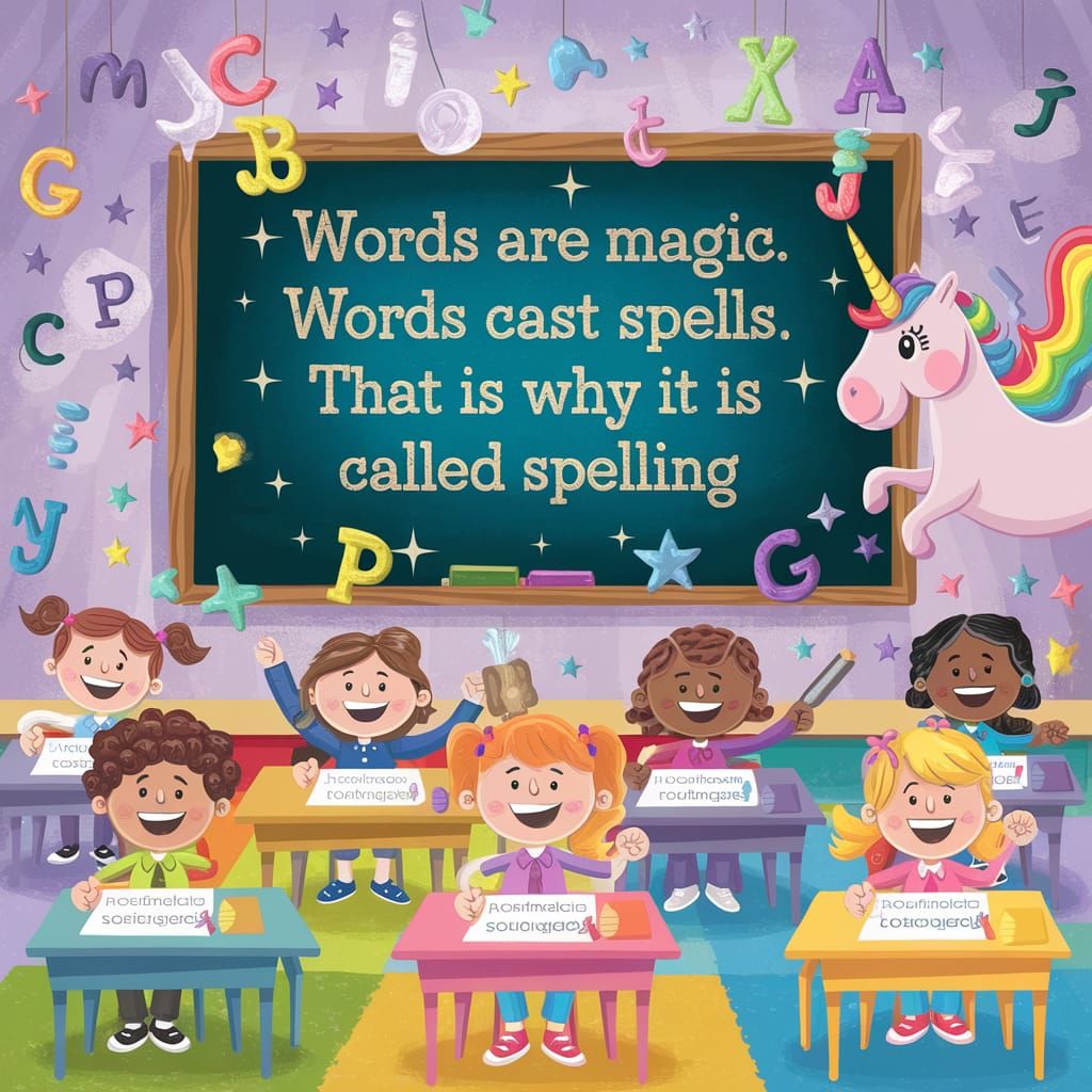 Magical Spelling Bee Competition with Unicorn