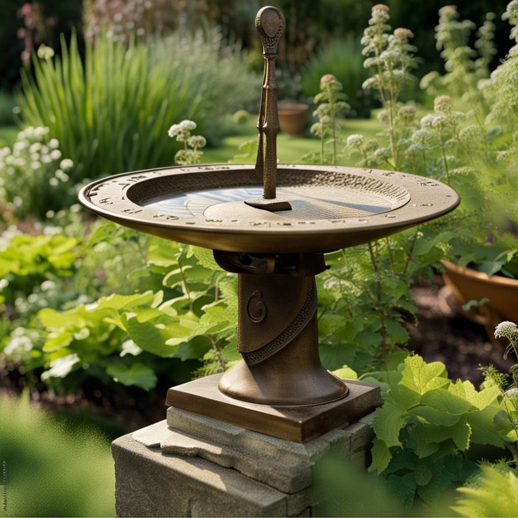 Melting Sundial in Garden: Surreal AI Art