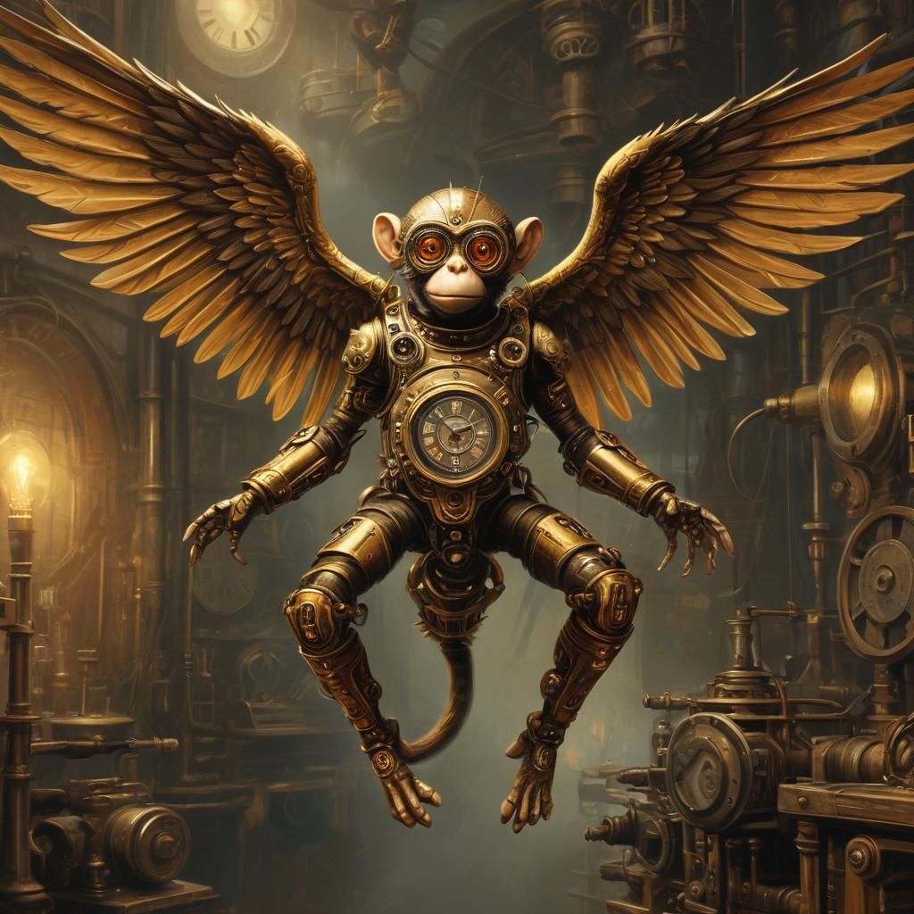 Steampunk Clockwork Flying Monkey in Victorian Lab