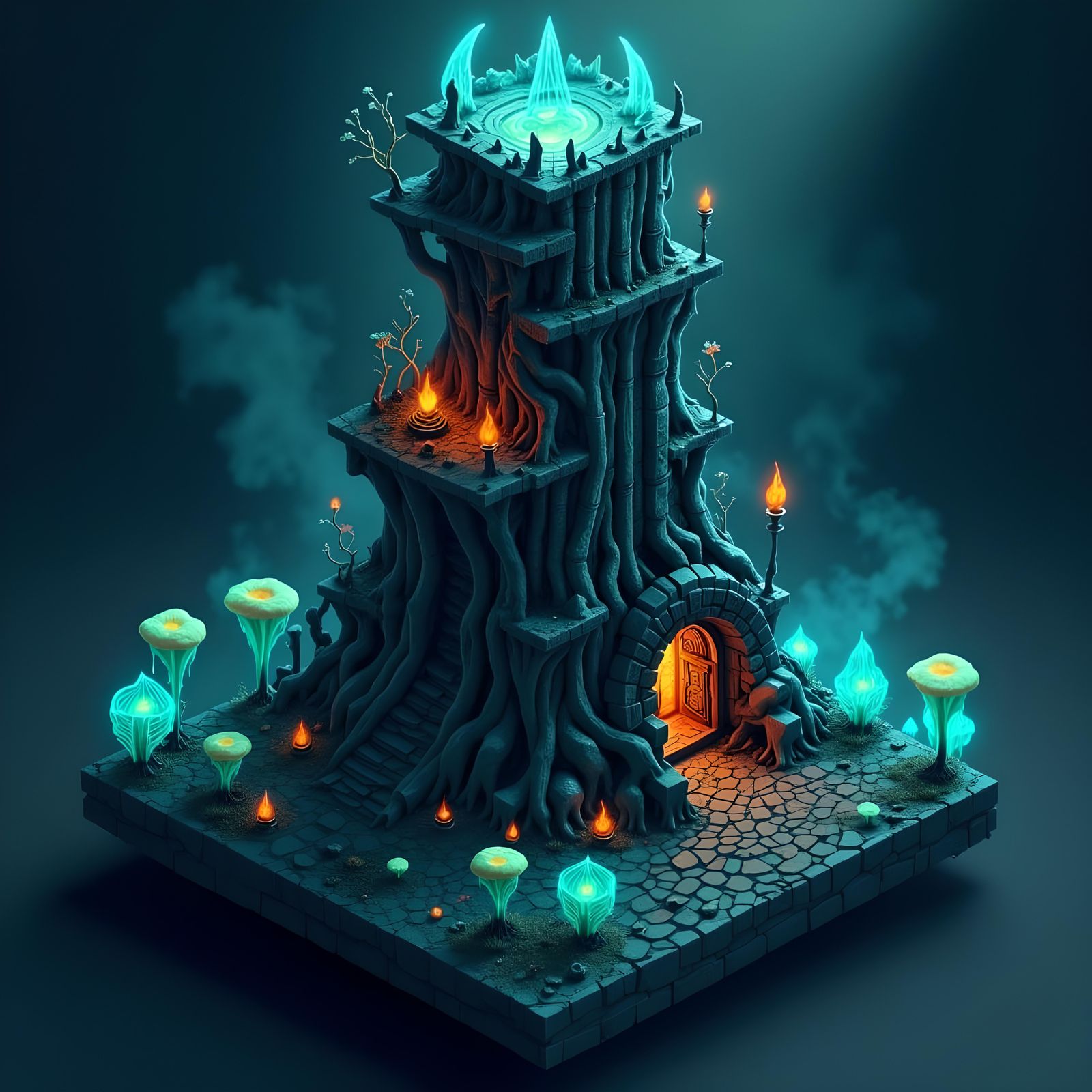 Isometric Necromantic Tower of Bones and Black Stones