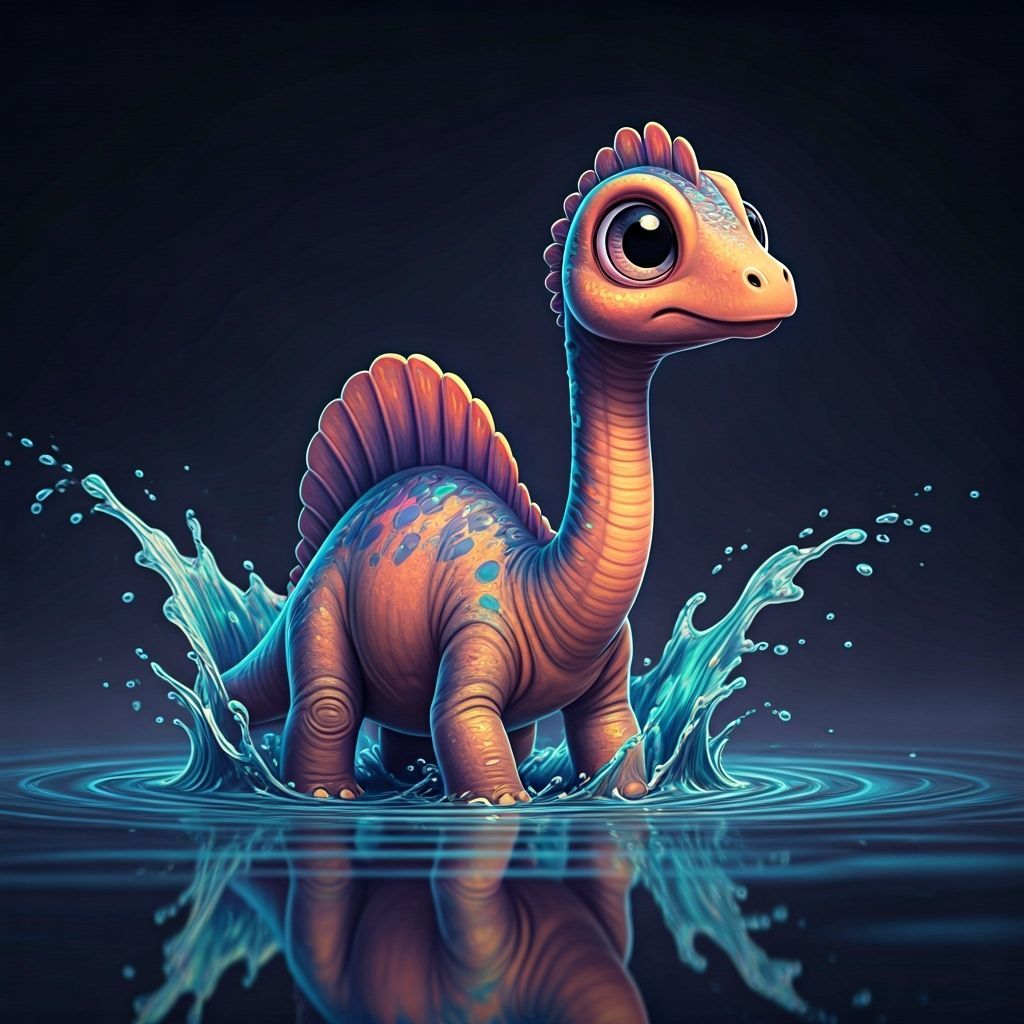 Adorable Baby Diplodocus Splashing in Puddle