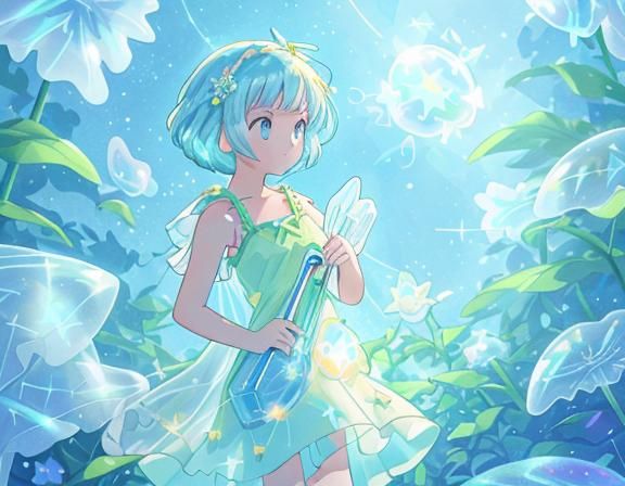 Iridescent Glass Lady in Rococo Vaporwave Garden