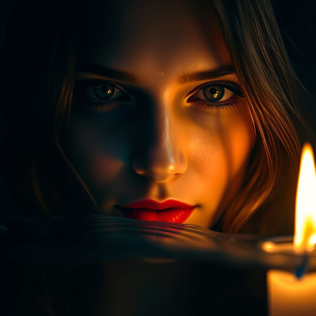 Ethereal Portrait of Woman with Water-Flame Candle