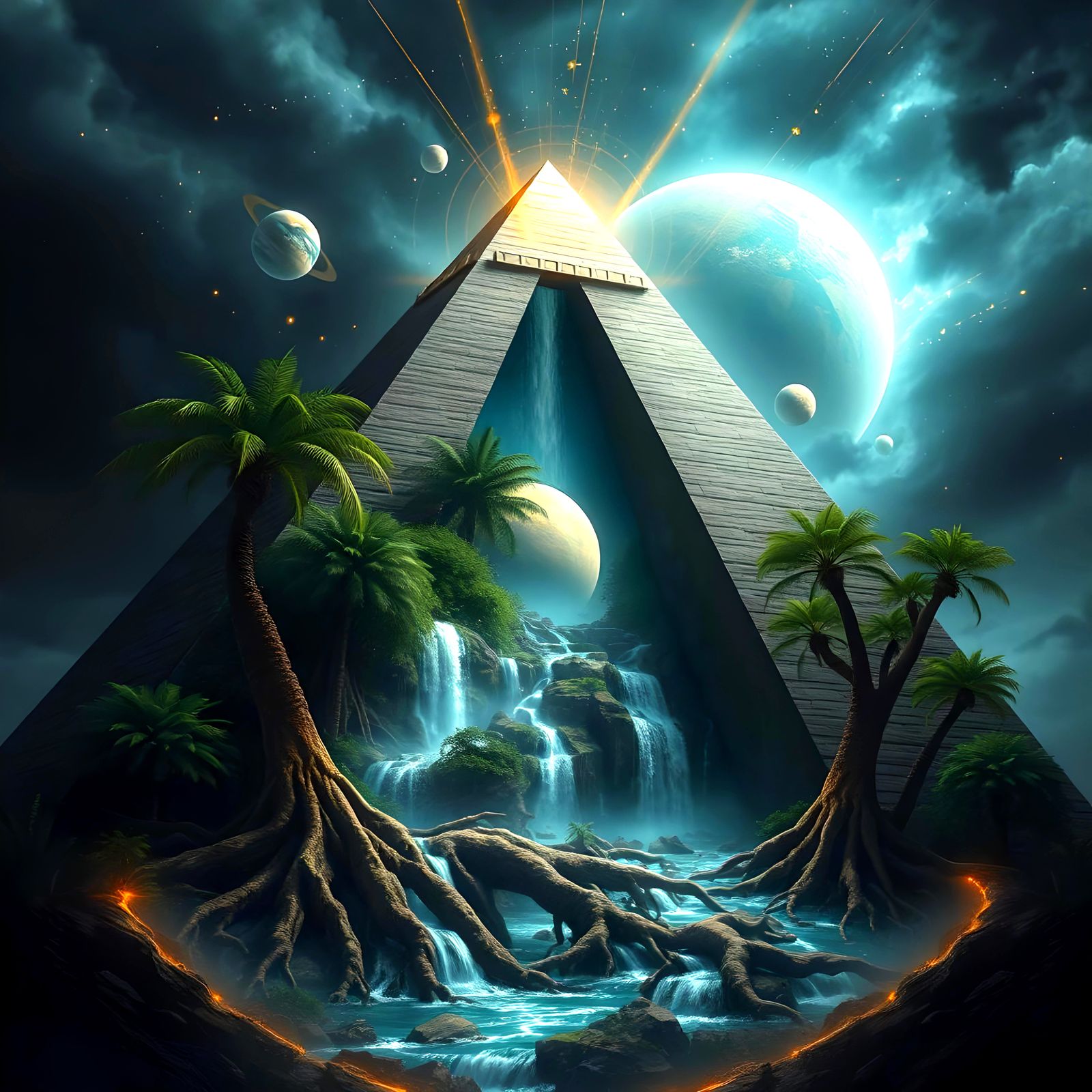 Surreal Pyramid Reveals a Palm Tree World