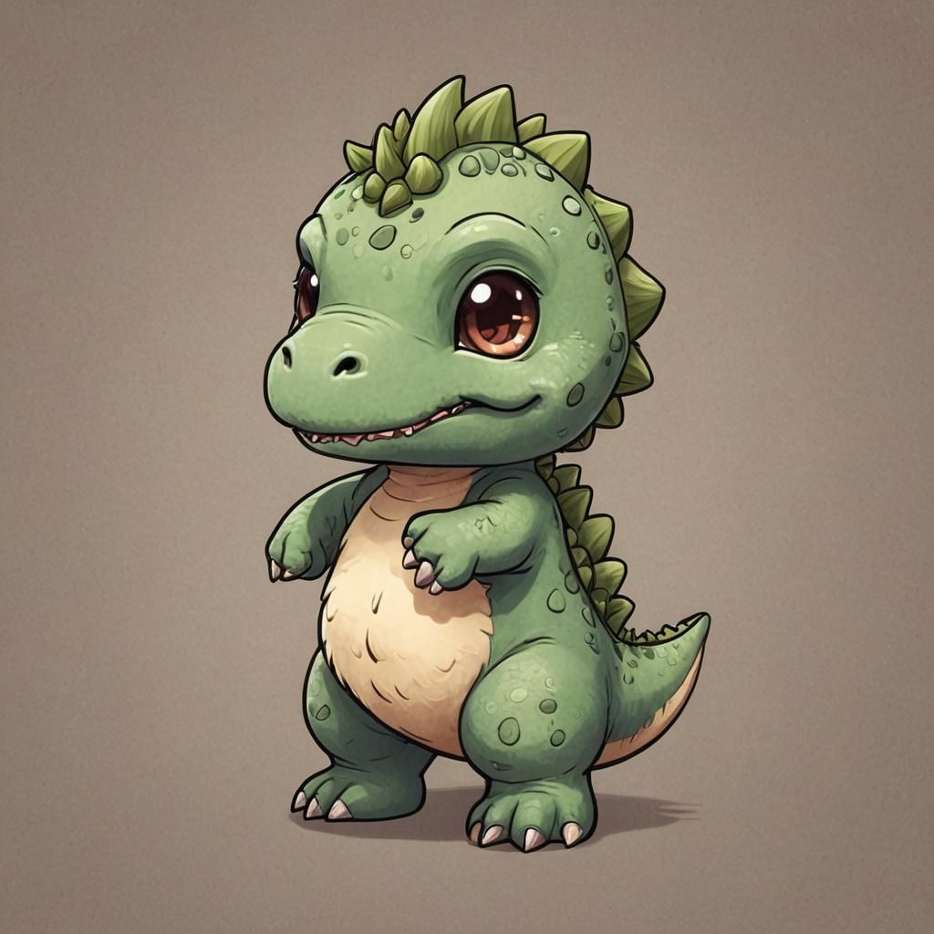 Fluffy Cute Chibi Dinosaur Illustration