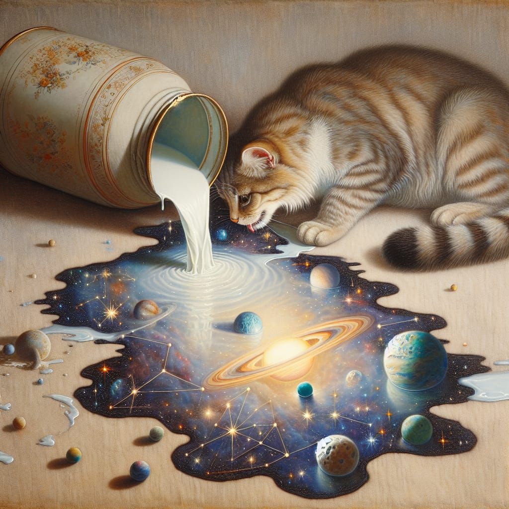 Cosmic Feline: An Oil Painting on Felt