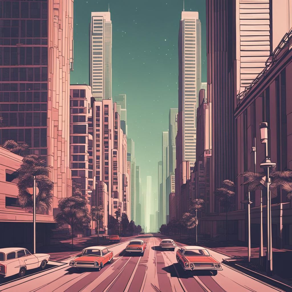Symmetrical City Streetview in Retro Chillwave Style