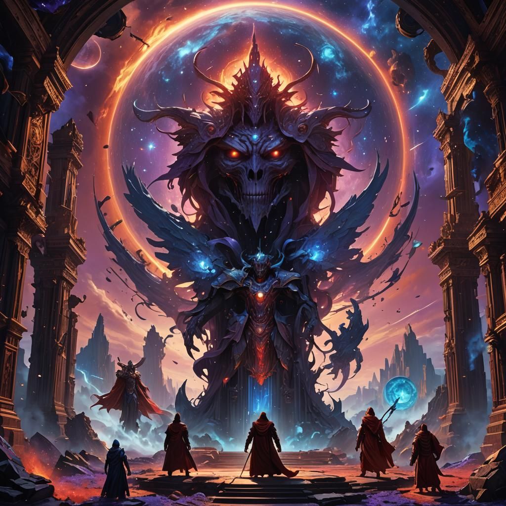 Cosmic Judgment: Heaven vs Hell in Dark Fantasy Style