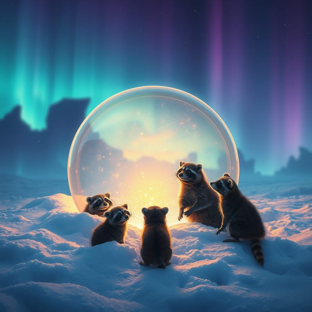 Mysterious Winter Wonderland Scene with Glowing Bubble and A...