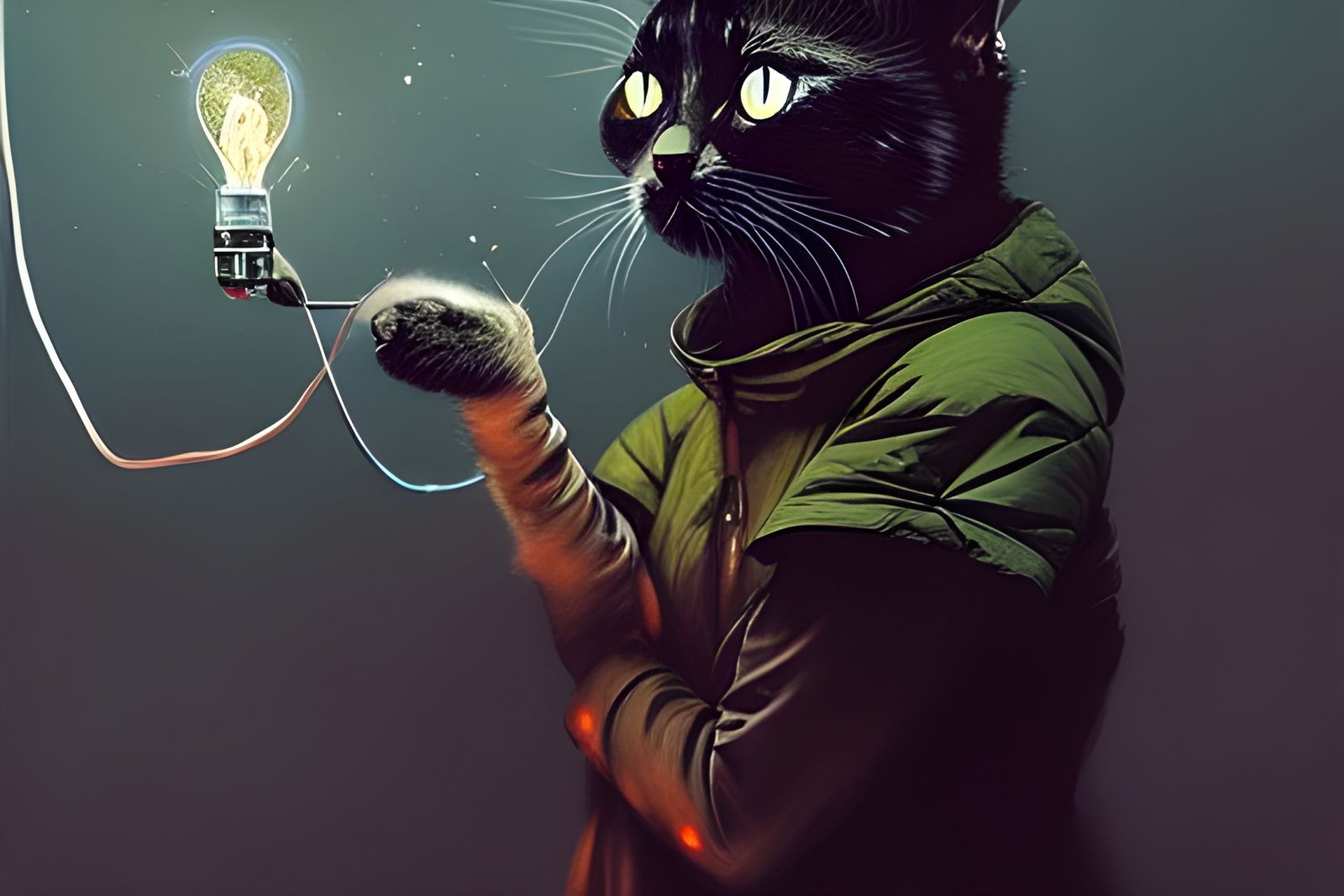 Cat Giving Middle Finger: Surreal Mixed Media Painting