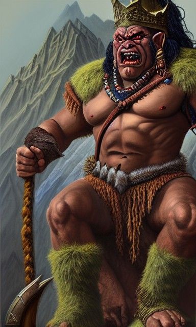 Half-Orc Barbarian King Portrait in Detailed Matte Painting