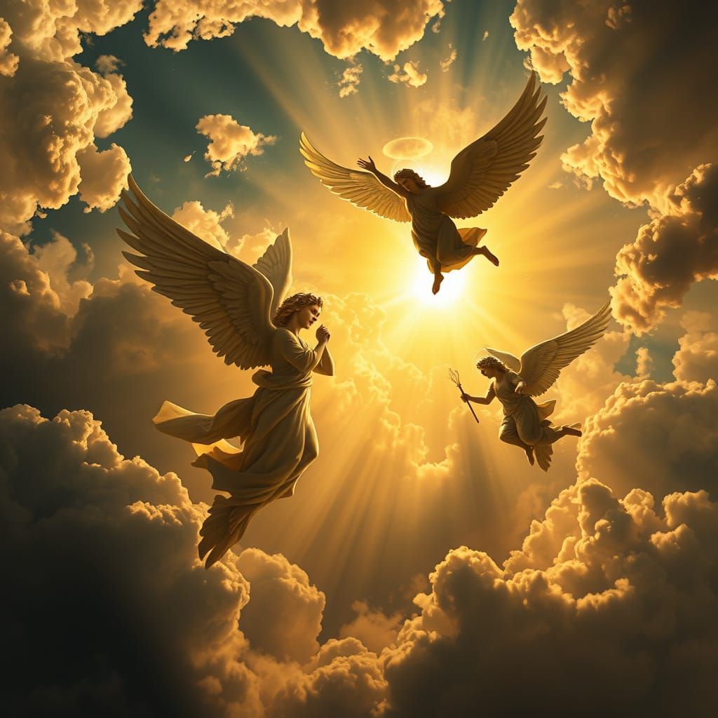 Angels in Dramatic Sky as Baroque Cubist Masterpiece