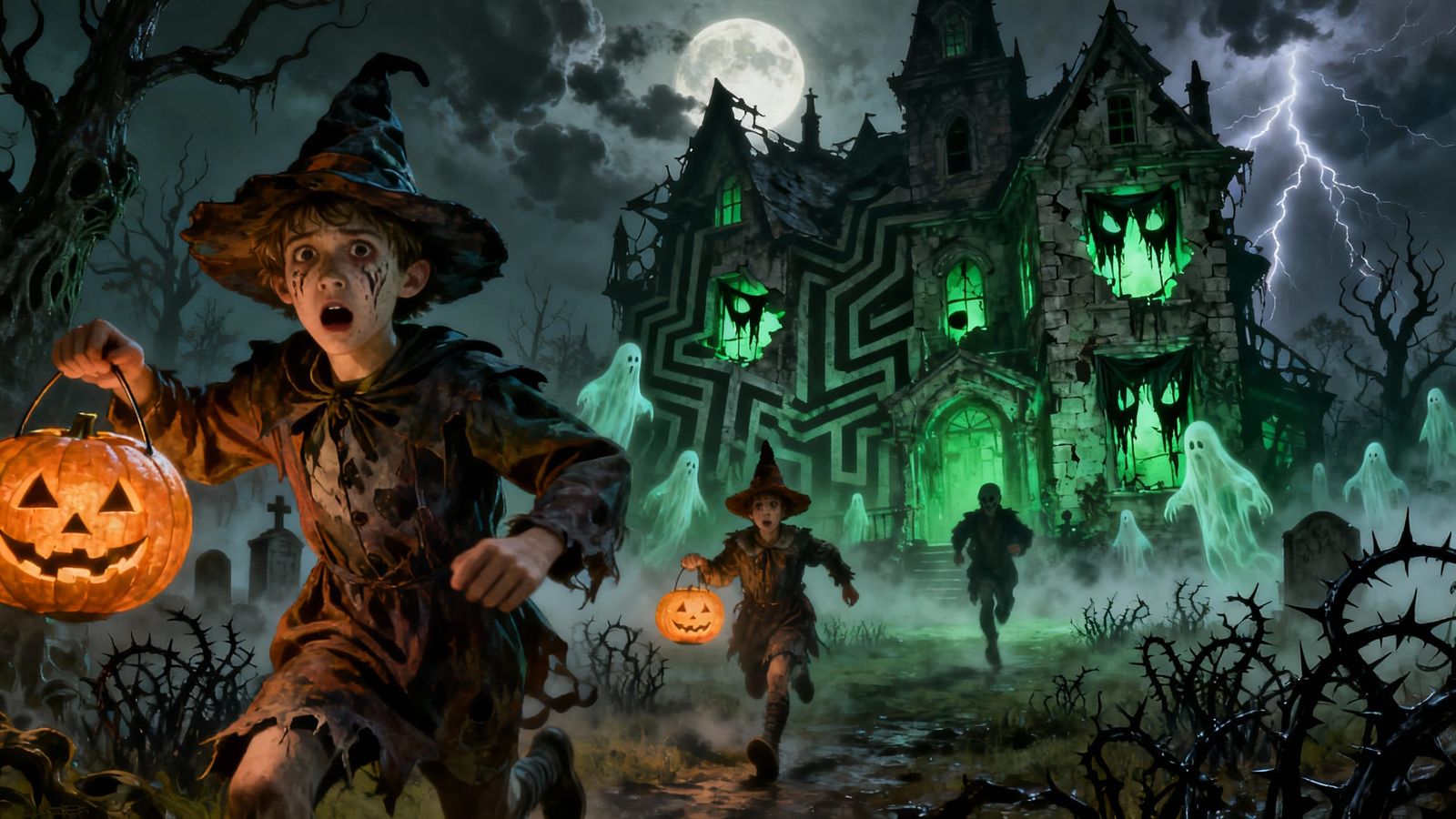 Children Flee Haunted Gothic Mansion in Storm