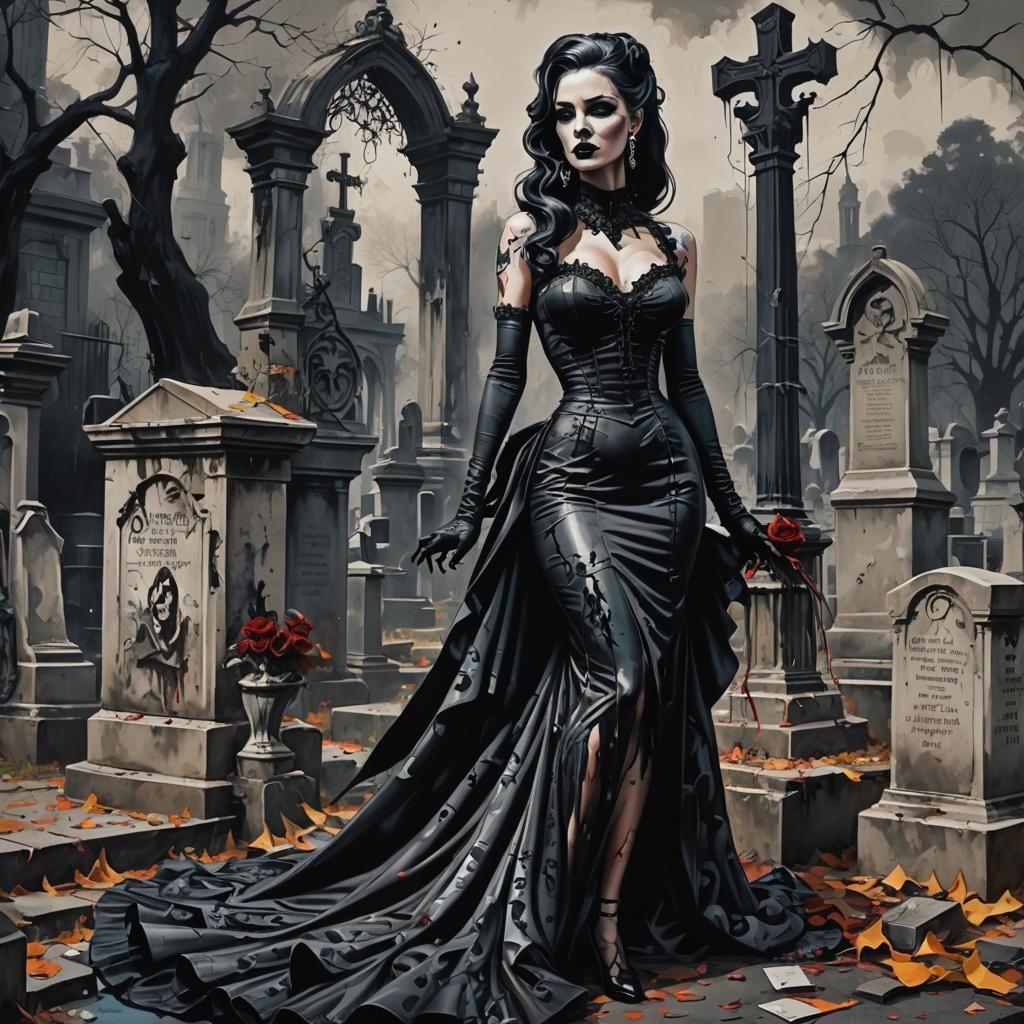 Gothic Pin-Up in Graveyard Graffiti Art