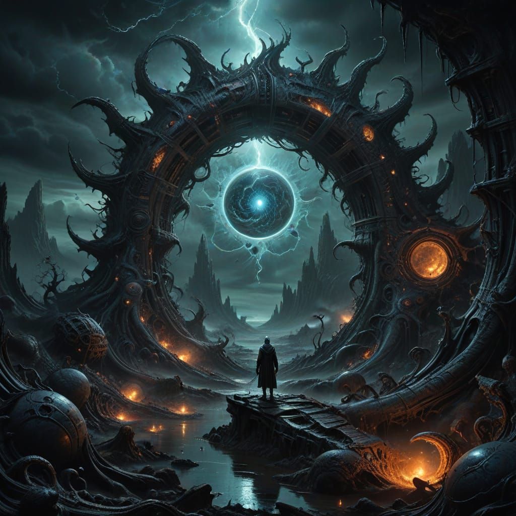 Cosmic Portal Conjured by Sorcerer in Surreal Style