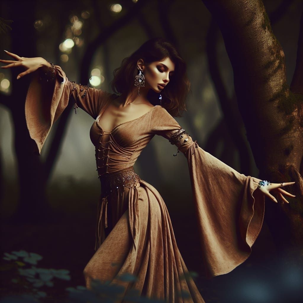Mystical Unseelie Fey Dancing in Dark Glade