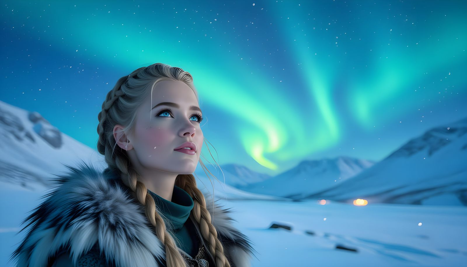 Viking Woman Gazing at Aurora Borealis