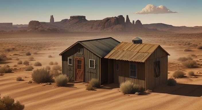 Wild West Desert Landscape with Shed