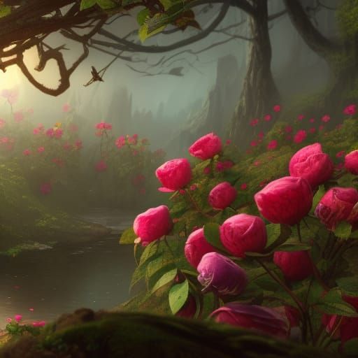 Fantastical Wild Roses in Detailed Matte Painting
