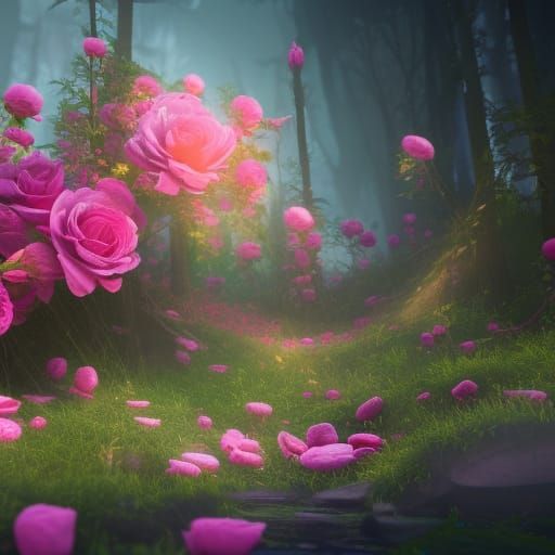 Detailed Matte Painting of Wild Roses in Bloom
