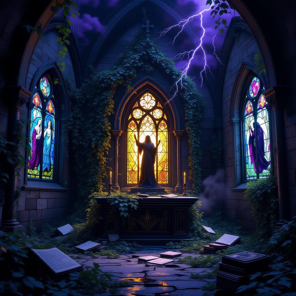Dark Fantasy Chapel with Obsidian Altar