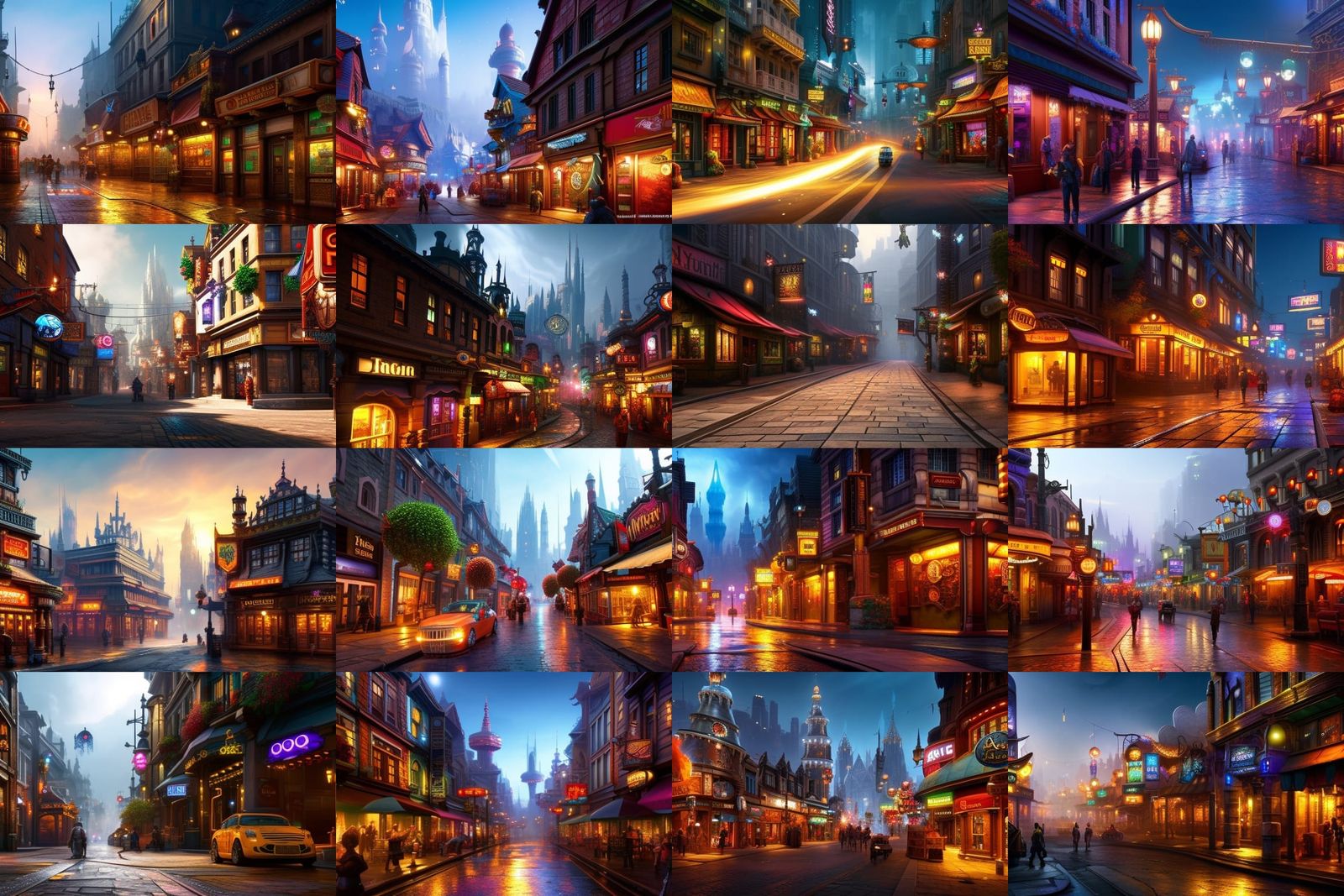 Magical Fantasy City Street Scene in Detailed Matte Painting