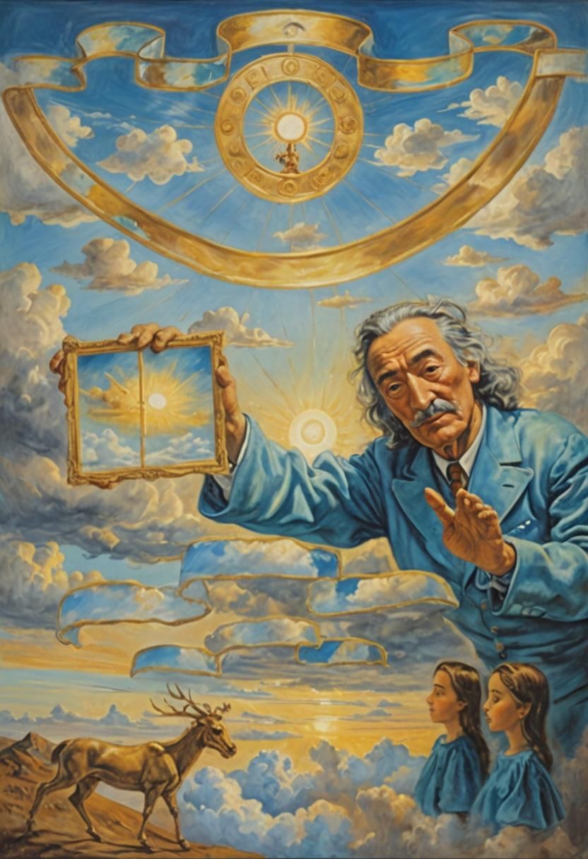 Surreal Elder Figure with Wheel in Dreamscape