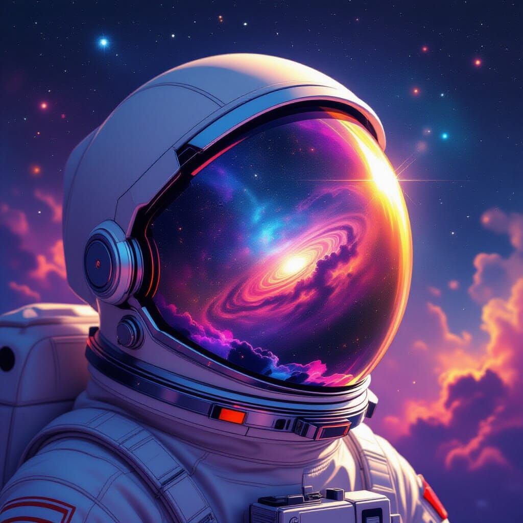 Astronaut Helmet Reflecting Airbrushed Galaxy