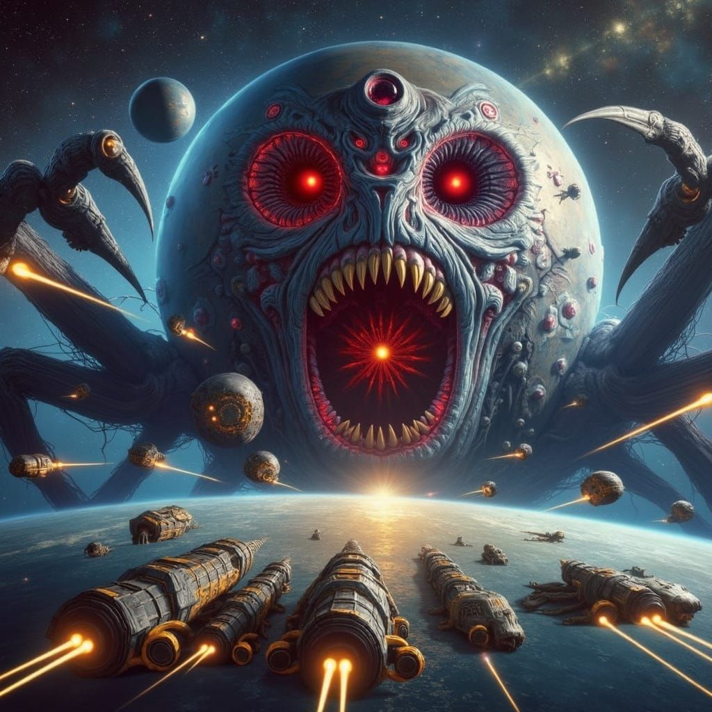 Biomechanical Horror Creature Emerges from Cosmic Vortex