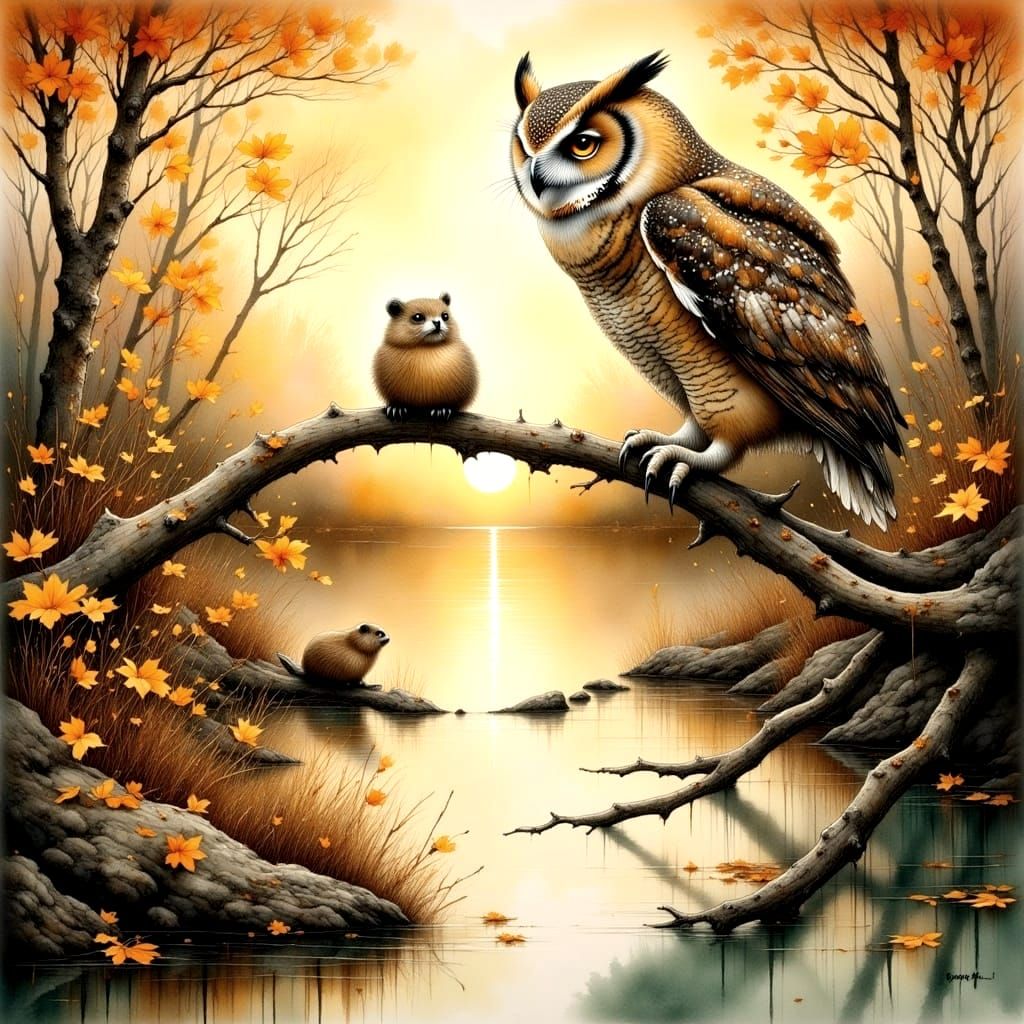 Majestic Tawny Owl in Alaskan Autumn Splendor