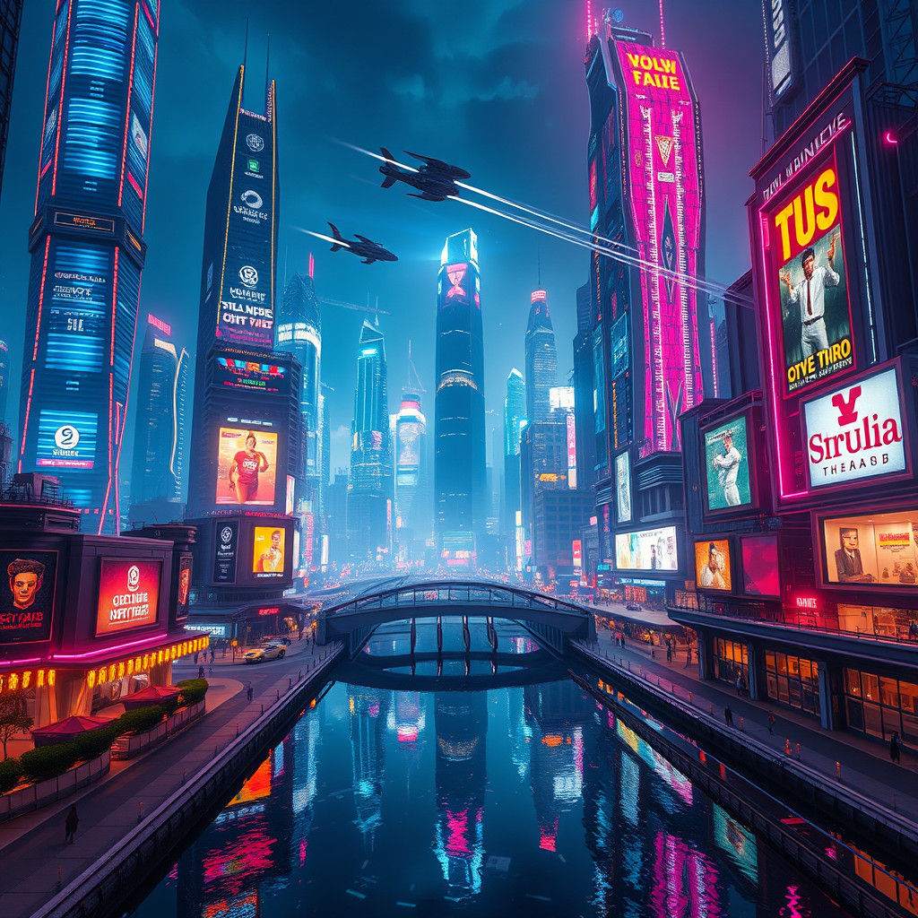 Futuristic Metropolis Aglow with Neon Lights