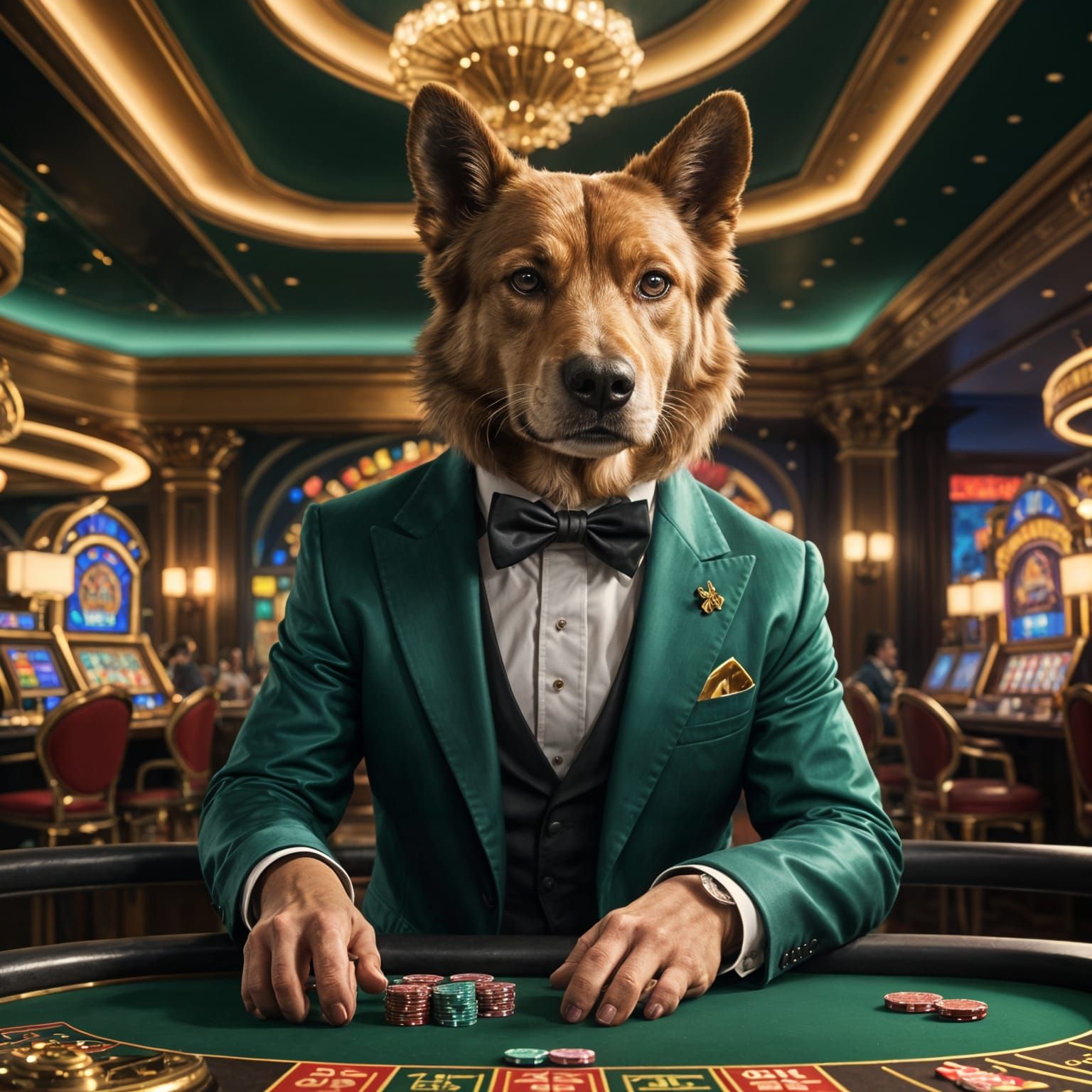 Vibrant Casino Croupier Canine in Triadic Colors
