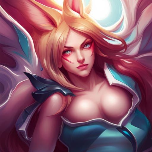Ahri Portrait in Artgerm and Mucha Style