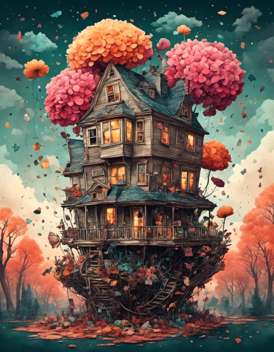 Quirky House on Giant Flower, Detailed Drawing