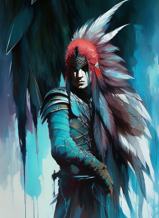 Warrior Crow Elf Portrait in Oil on Canvas