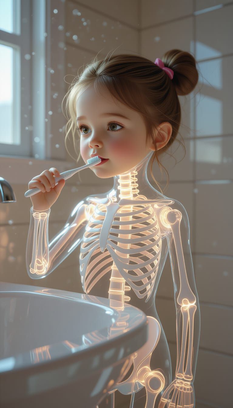 Crystal Girl Brushing Teeth in Cinematic 3D