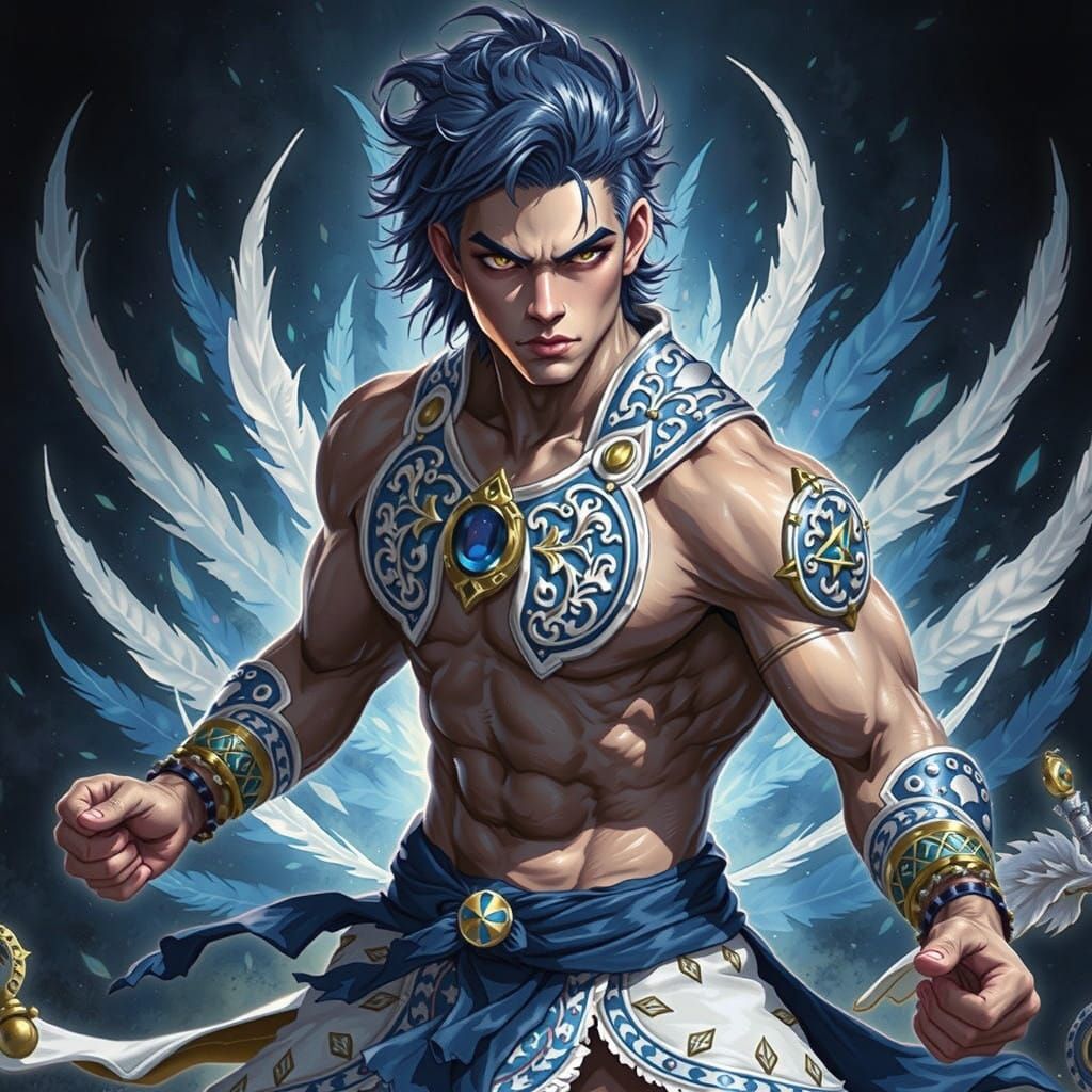 Muscular Warrior in Ornate Loin Cloth, Fierce Expression
