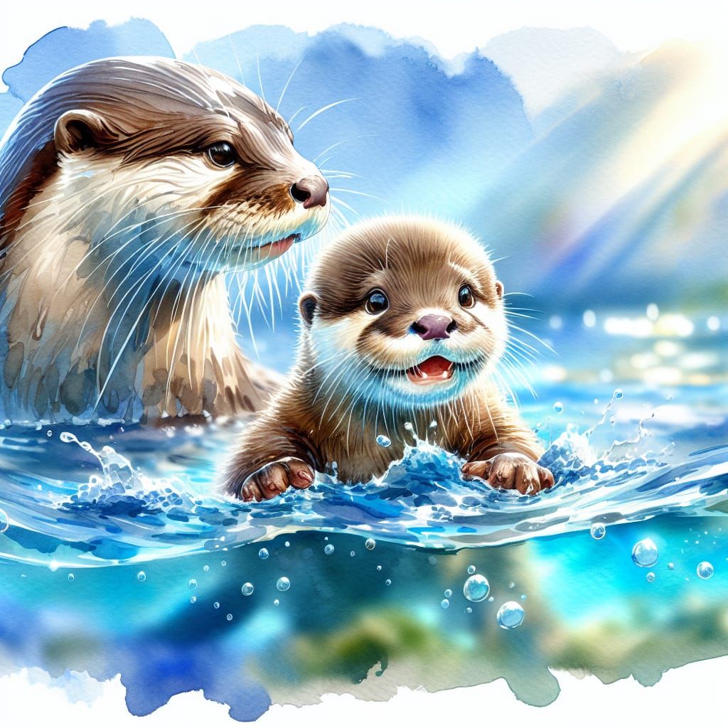 Norman the baby otter with mama