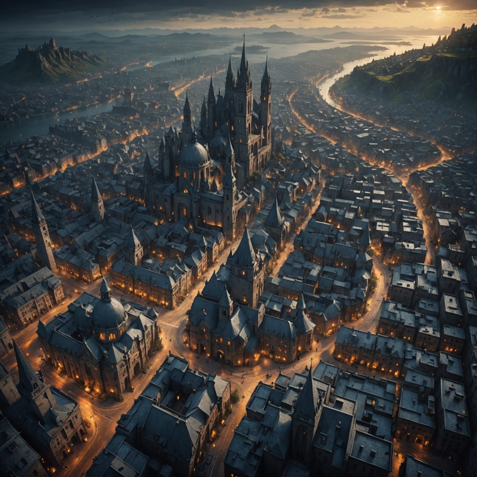 Fantasy City Map: Bird's Eye Digital Painting