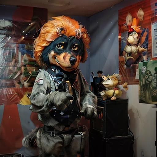 Animatronic Dog with Mohawk in Arcade Room