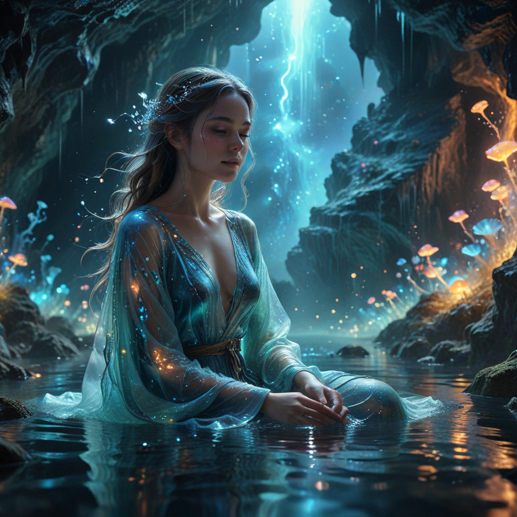Ethereal Goddess of the Bioluminescent Cavern