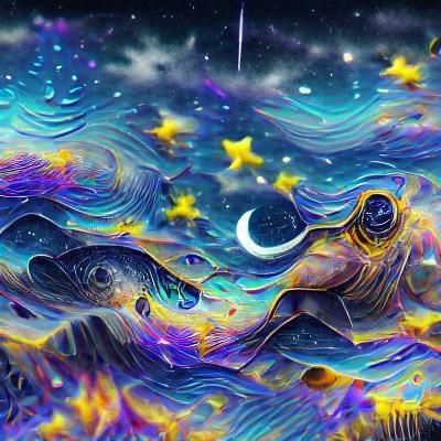Cosmic Starry Night: Holographic Astral Illustration