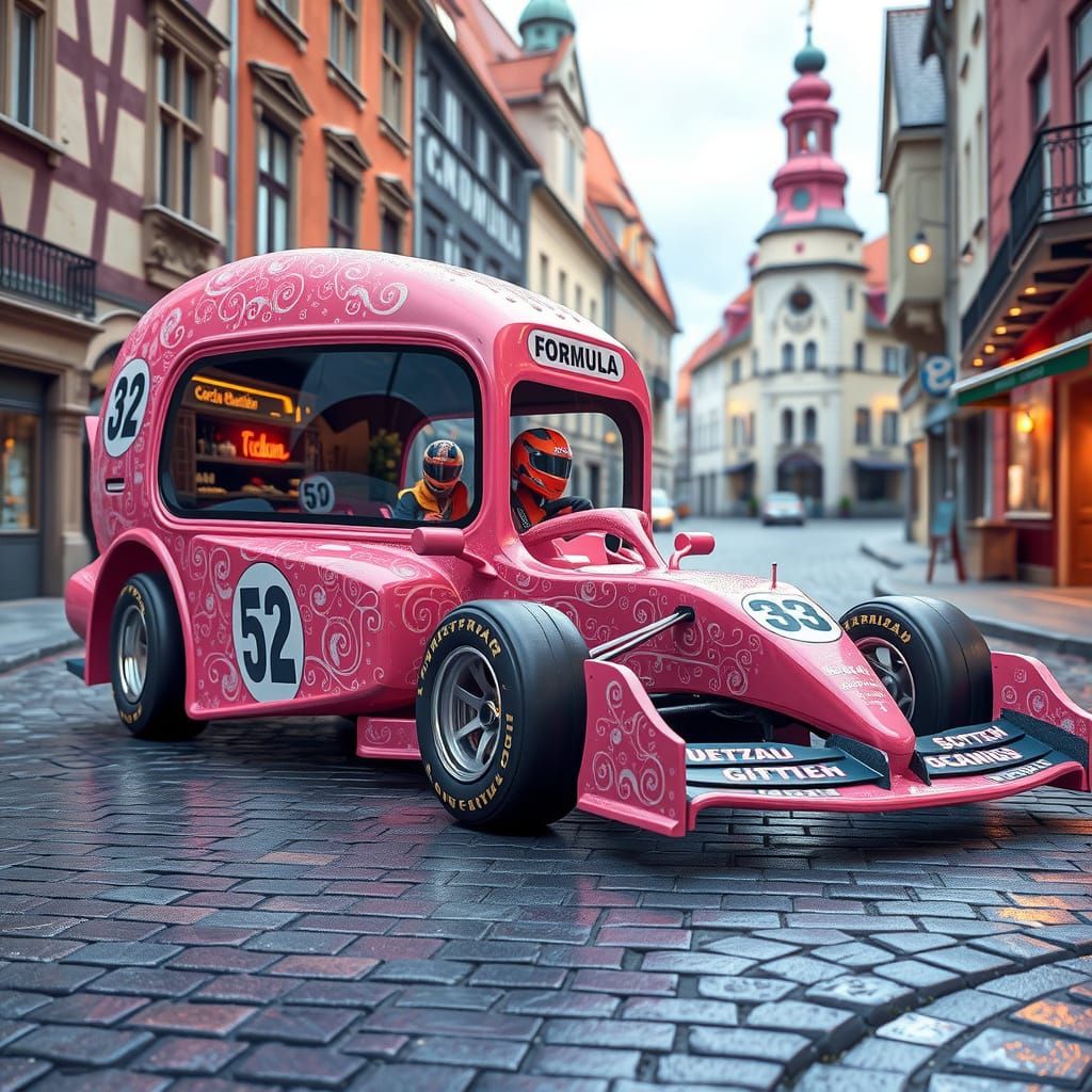 Formula One Bus Hybrid in Whimsical Marshmallow Style