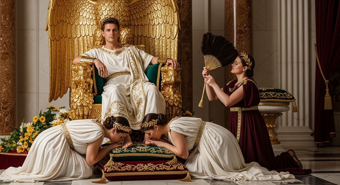 Young Emperor on Eagle Throne in Roman Palace