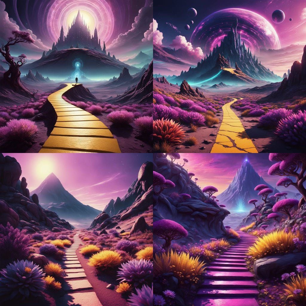 Alien World Summit with Mystical Book and Glowing Road