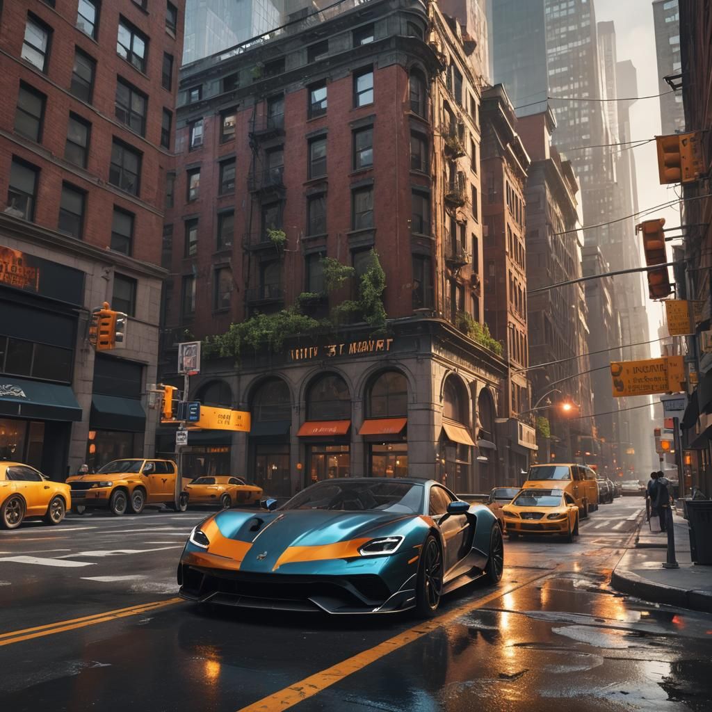Sports Car in Manhattan: Detailed Matte Painting