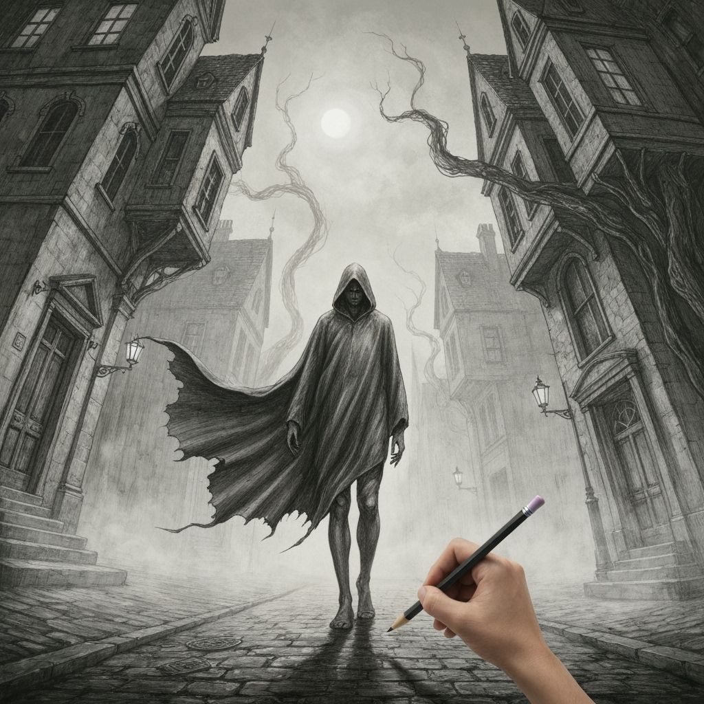 Surreal Victorian Street Drawing by Androgynous Figure